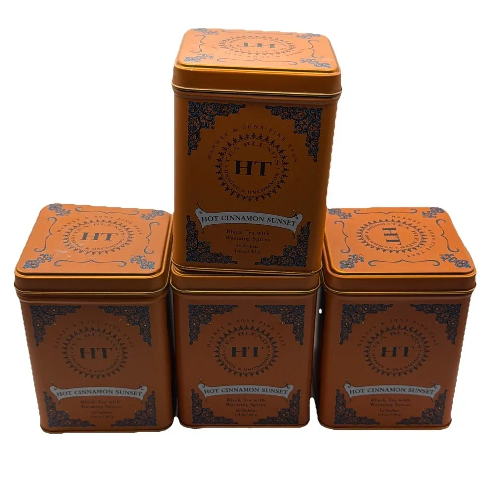 Harney & Sons Fine Teas Empty Tins Cannisters Hot Cinnamon Sunset Lot of 4